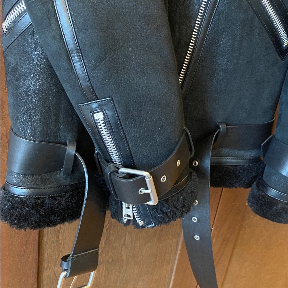 Women’s All Saints black Shearling Leather Hawley Moto Jacket - Picture 6 of 11